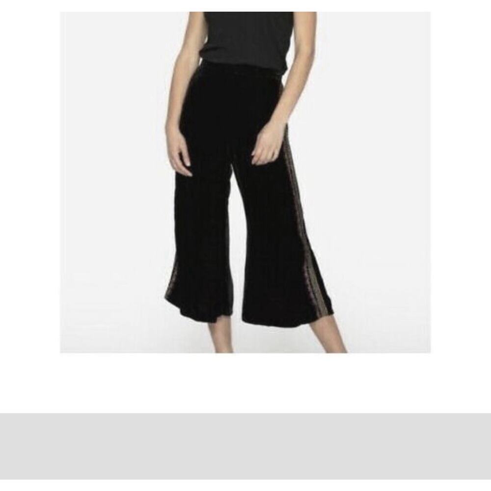 Love Johnny Was Velvet Silk Embroidered Boho Gaucho Pants Wide Leg Cropped Small